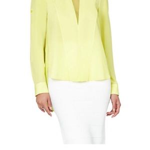 NWT hi/low silk blouse. Lime/Yellow